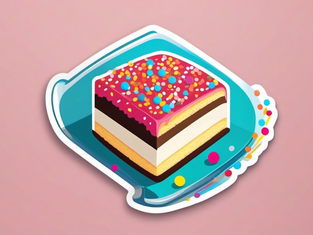 Cake Slice with Sprinkles Sticker - Delicious cake slice covered in colorful sprinkles, ,vector color sticker art,minimal