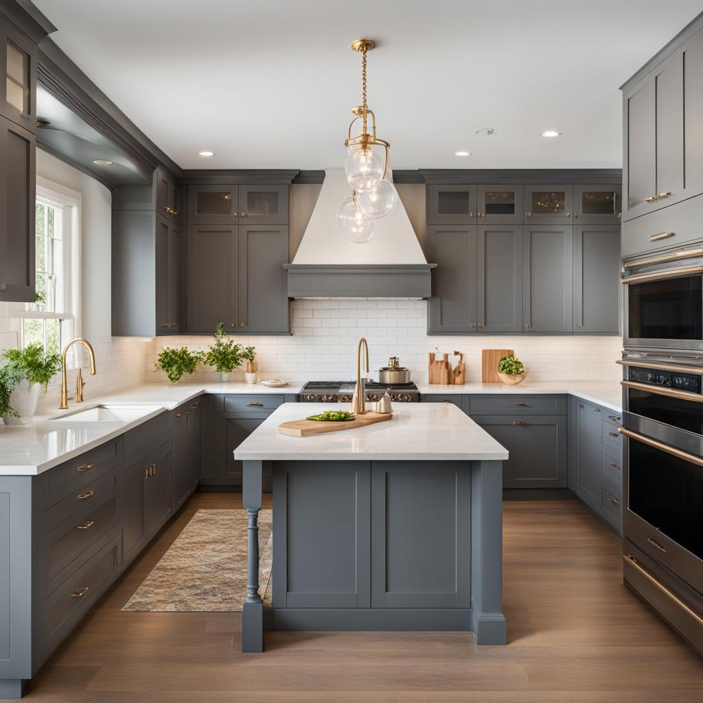 transitional kitchen with shaker-style cabinets and subway tile backsplash. 