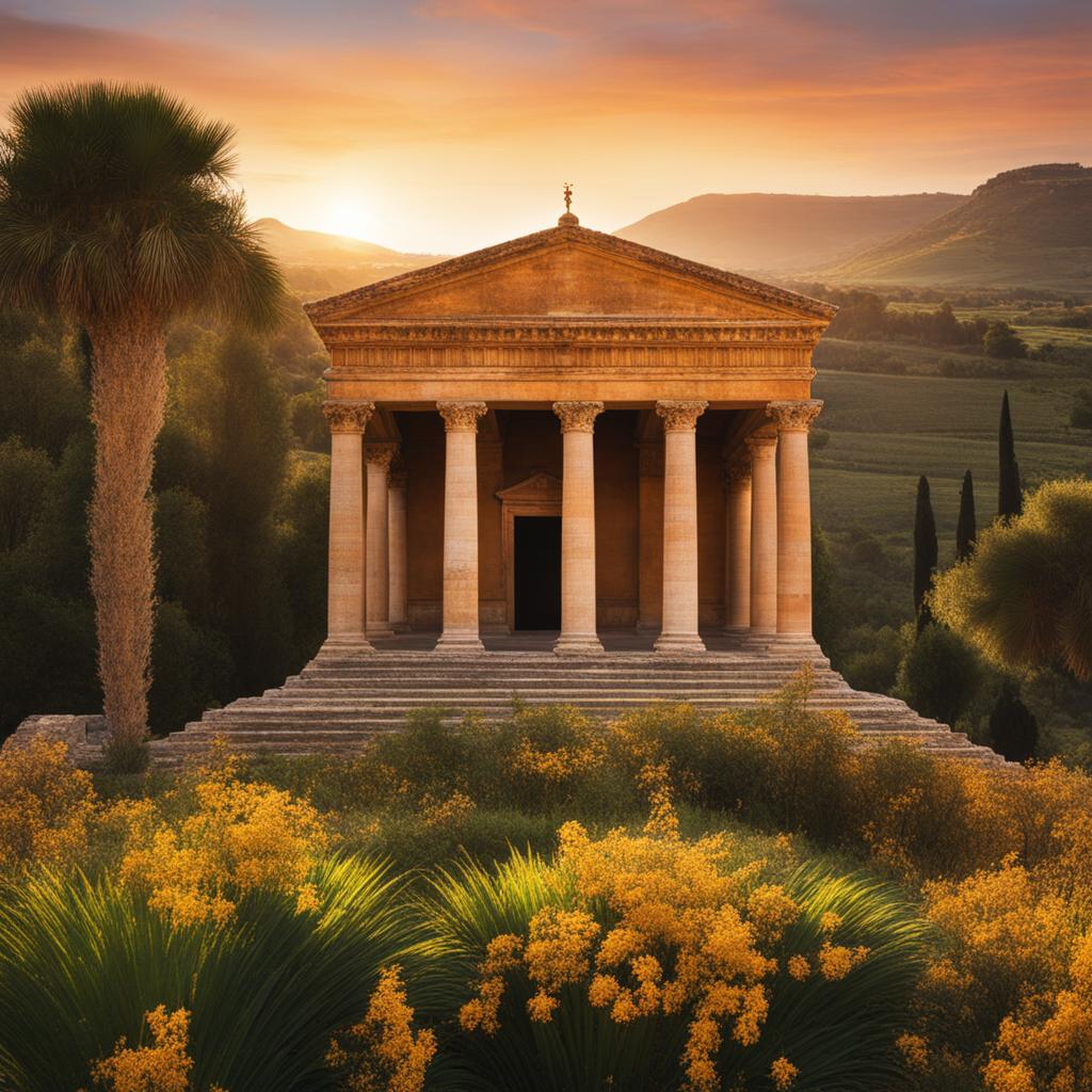 sicily's lesser-known temples - create an artwork that conveys the beauty of lesser-known temples in sicily, hidden amidst lush landscapes. 