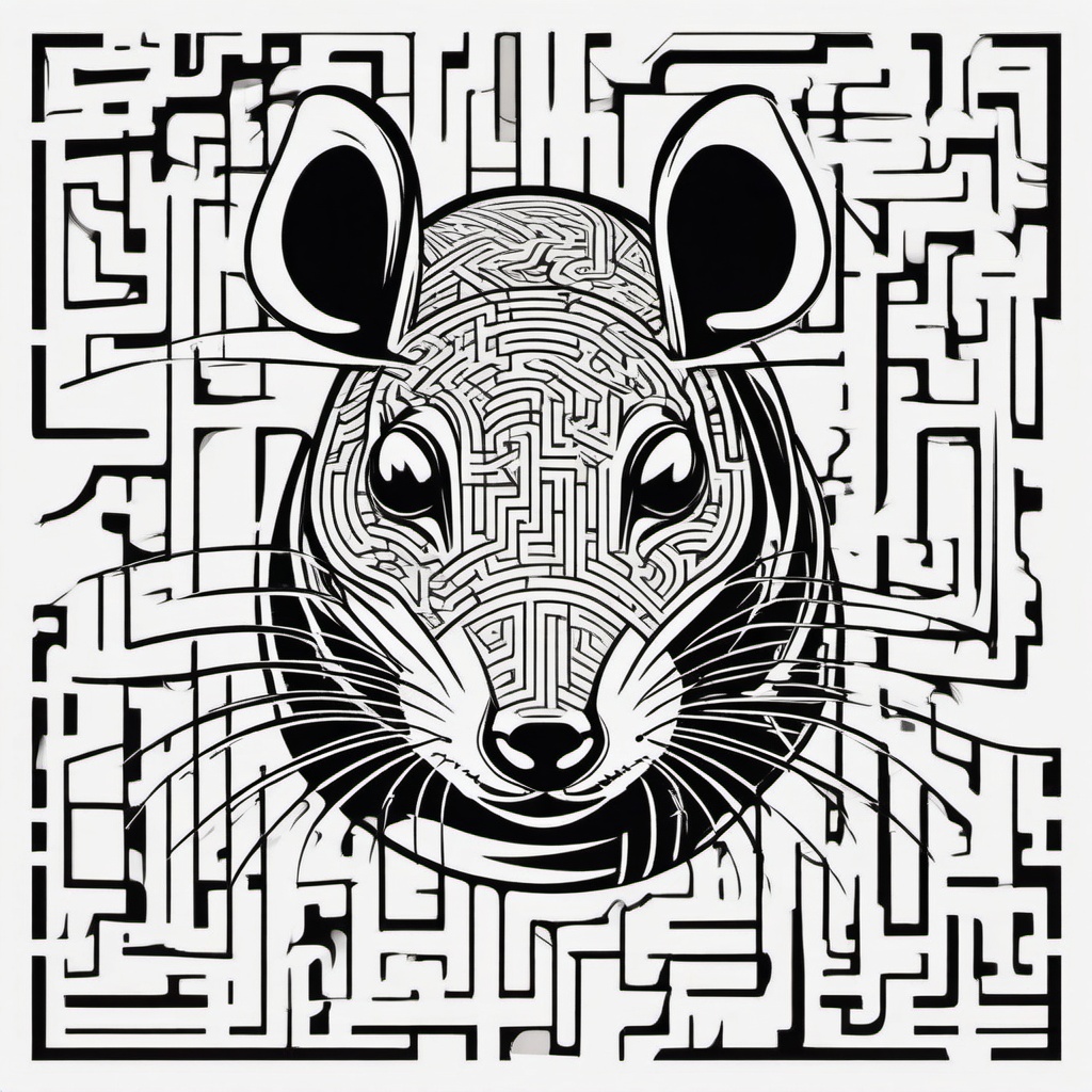 Rat Tattoo - Intelligent rat exploring a maze, emblem of adaptability  few color tattoo design, simple line art, design clean white background