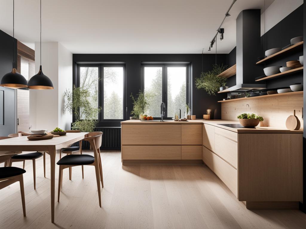 scandinavian kitchen with minimalistic design and natural materials. 