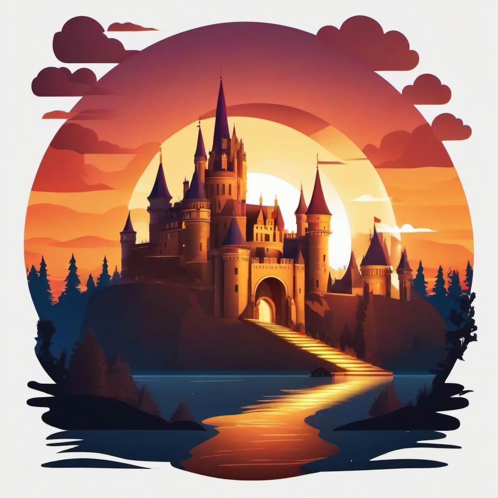 Shining castle at sunset clipart.  vector style illustration, white background