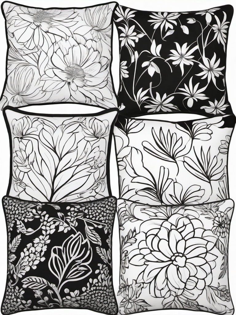 Floral Pillow Covers - Home decor items with flower motifs.  outling,coloring pages,black and white