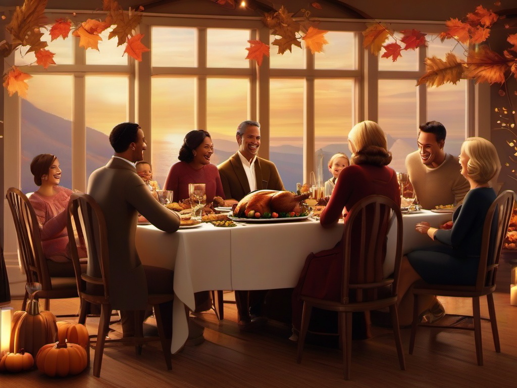 Thanksgiving Wallpaper-A family gathered around a Thanksgiving dinner table, sharing laughter and gratitude.  aesthetic background wallpaper