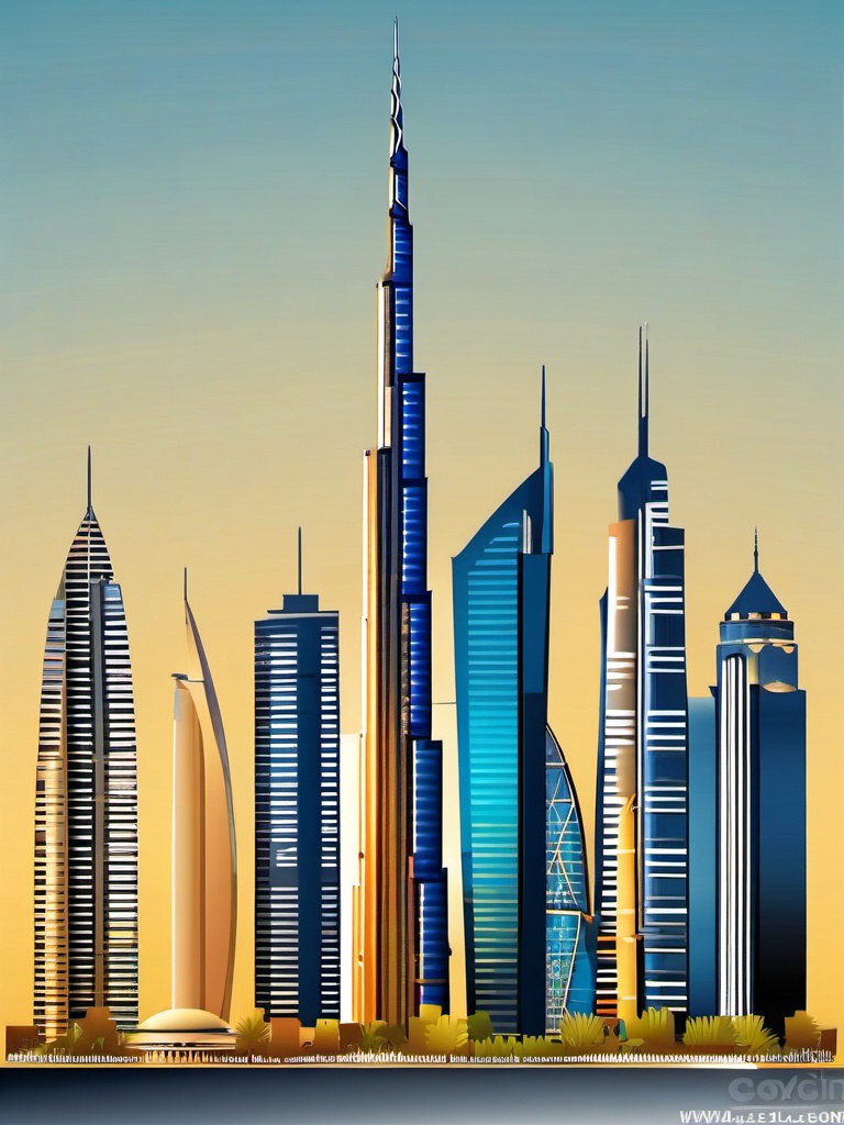 Dubai clipart - Burj Khalifa and luxury skyscrapers in Dubai, ,color clipart vector style