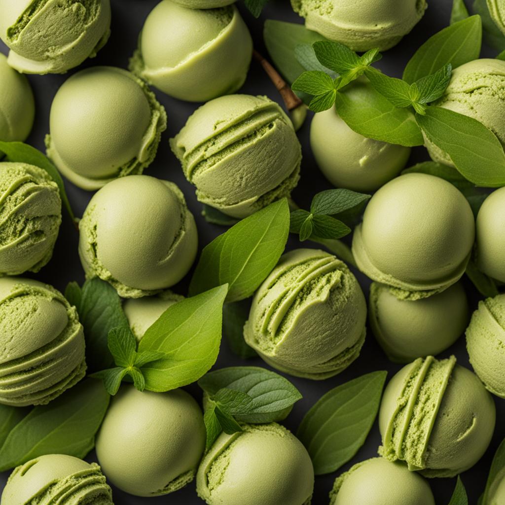 matcha green tea ice cream, a creamy and slightly bitter dessert. 