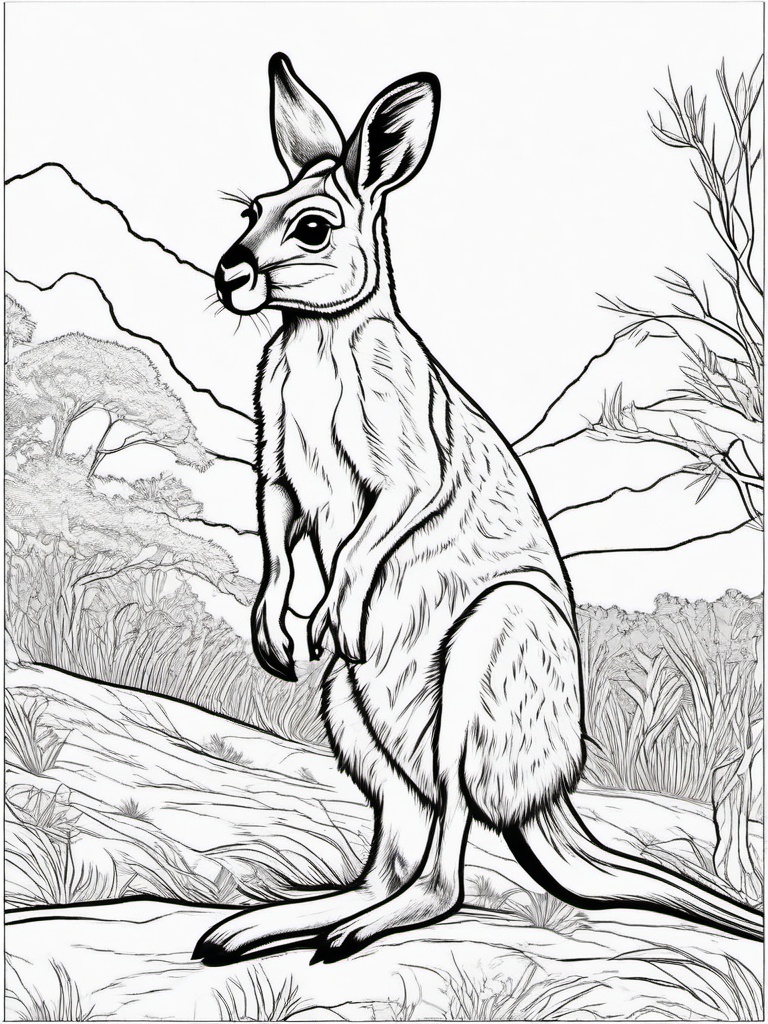 Kangaroo Coloring Pages - Hopping Australian Marsupial  black outline printable coloring page