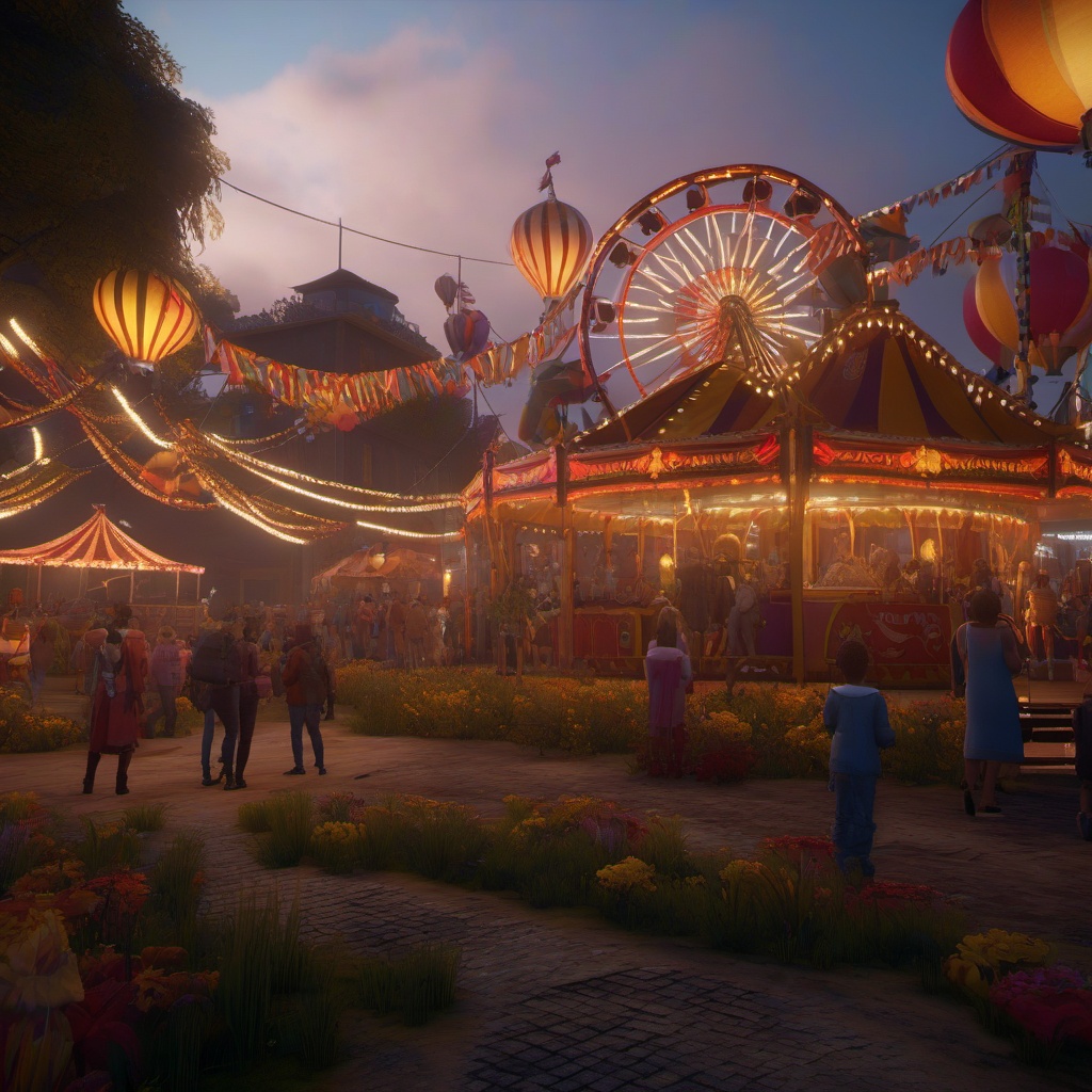 Mysterious carnival appears in town, but it's not as it seems, and visitors vanish. intricate details,unreal engine 4