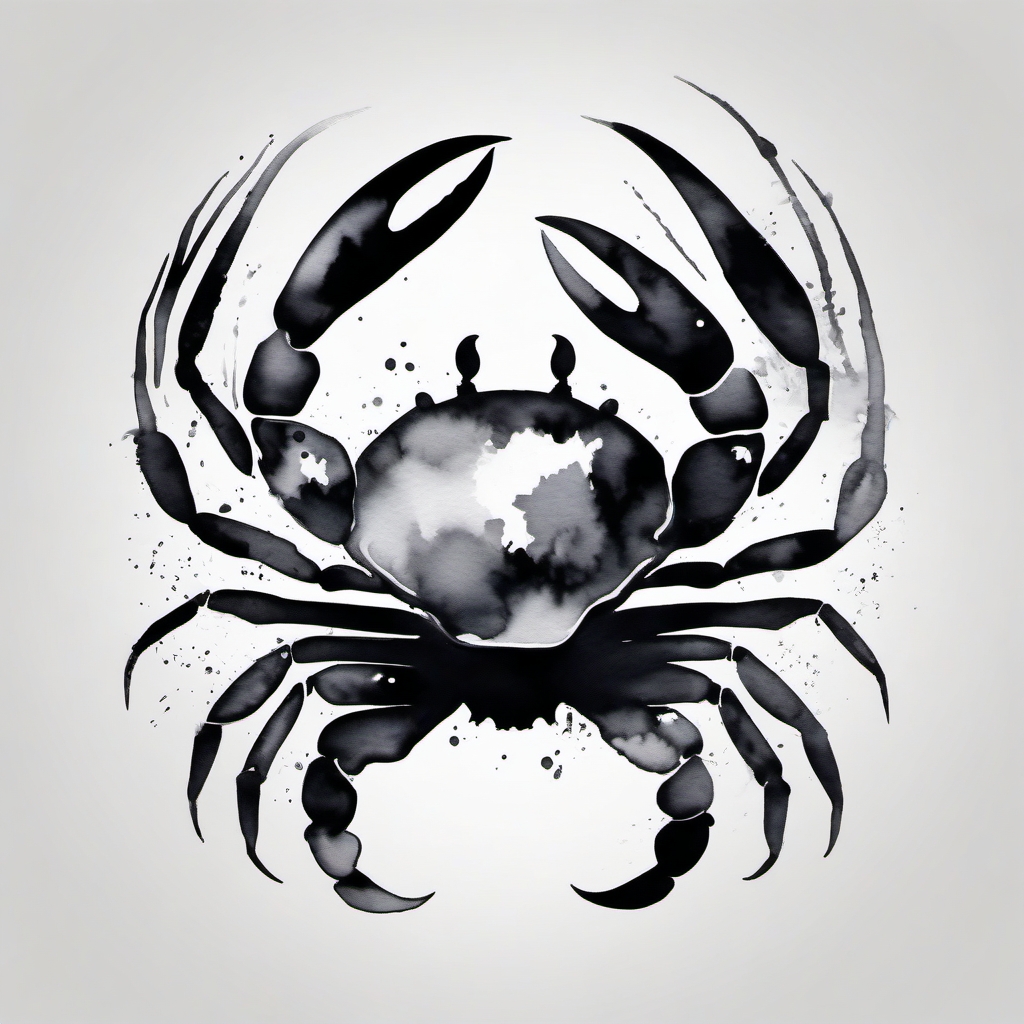 Abstract crab in watercolor tattoo. Fluid expression of the water sign.  minimalist black white tattoo style