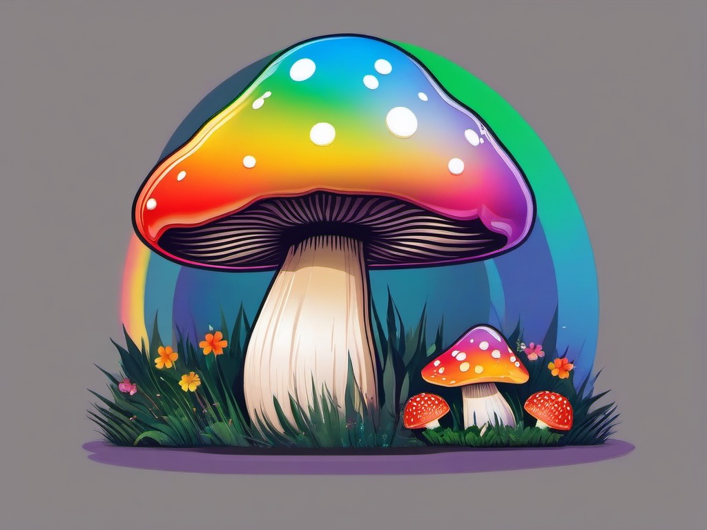 Mushroom With Rainbow Background  