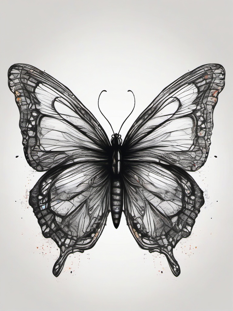 drawing of butterfly with colour  minimal rough scribbles,doodles,black and white