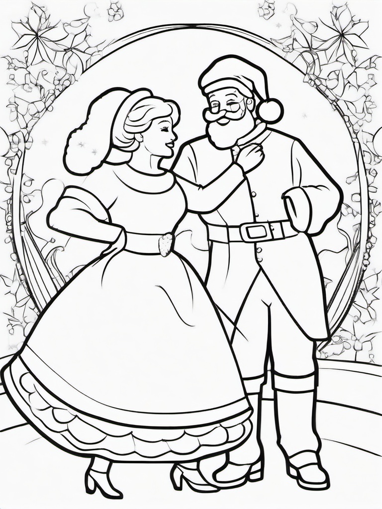 Santa and Mrs. Claus Dancing Coloring Pages - Enjoying a Holiday Dance Together  minimal black outline printable sheet, coloring page