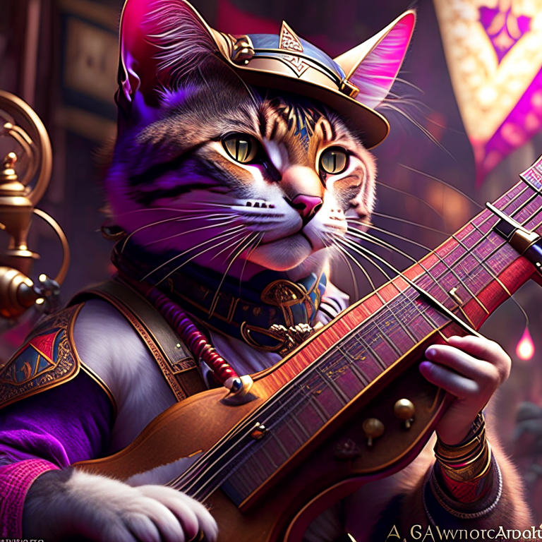 tabaxi bard performer, captivating audiences with mesmerizing music and dance. 