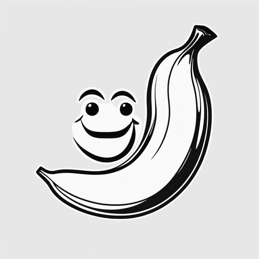 Banana peel with a smile tattoo. Playful fruit expression.  black white tattoo style, minimalist design,white background