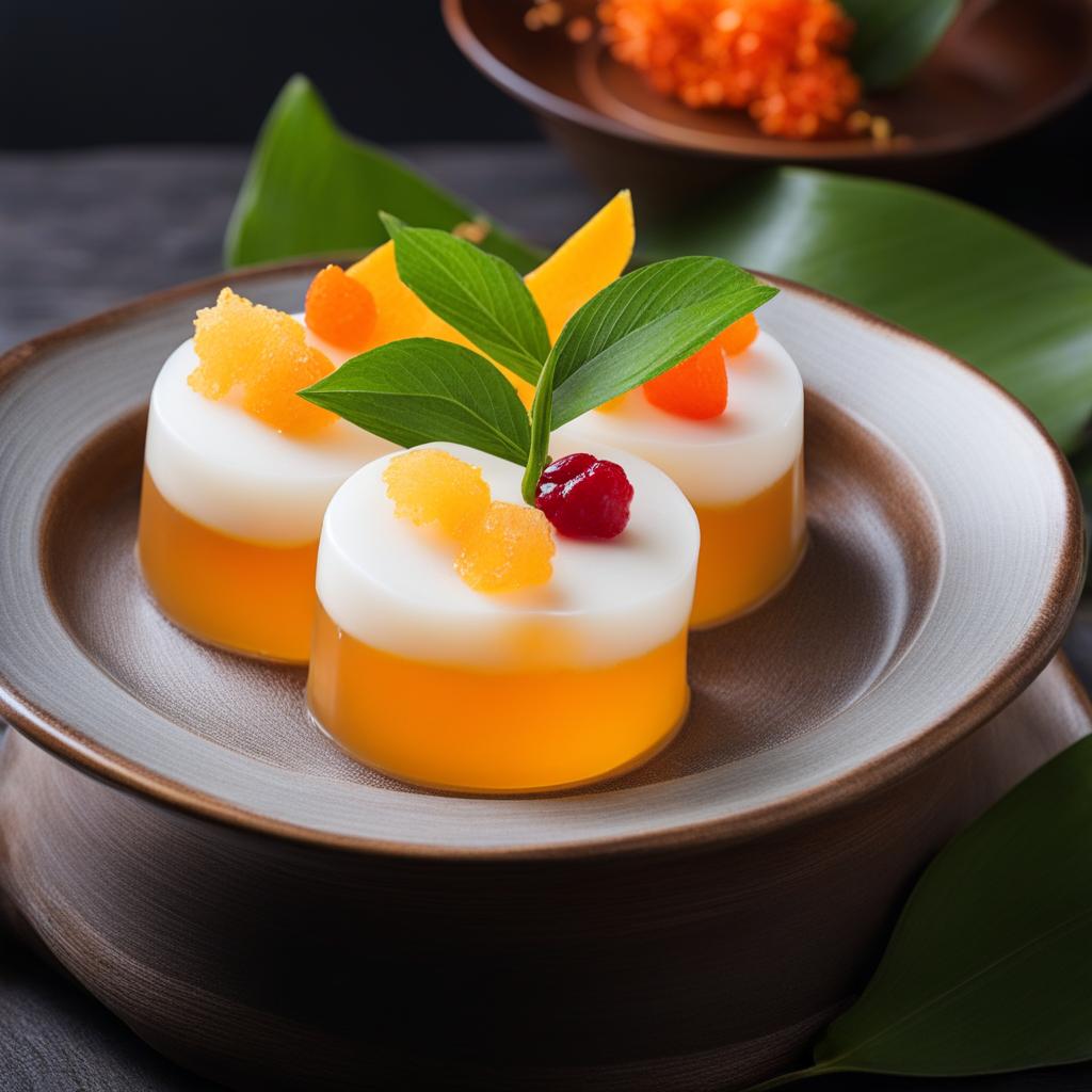 khanom tako, thai coconut milk jelly with sweet toppings. 