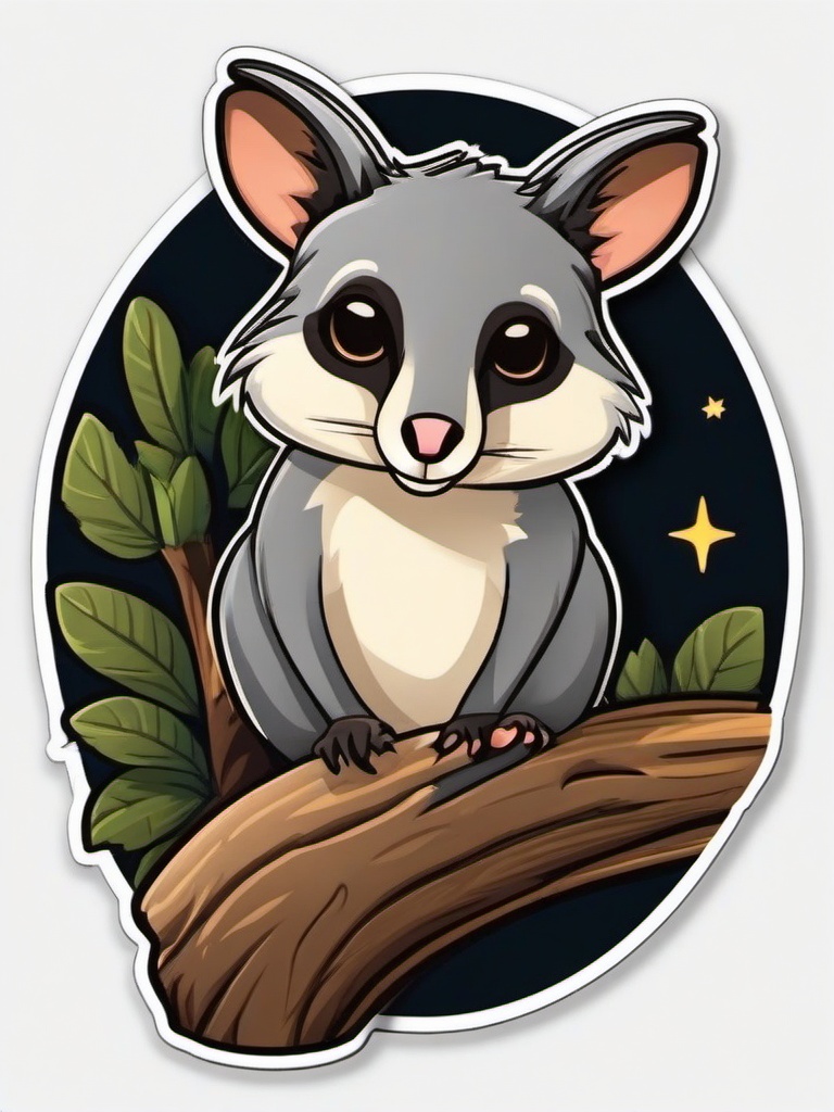 Possum cartoon - nocturnal, tree-dwelling animal  cartoon sticker style