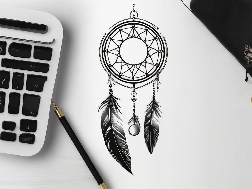 Moon Dreamcatcher Tattoo - Tattoo combining a dream catcher with moon motifs.  simple vector tattoo,minimalist,white background