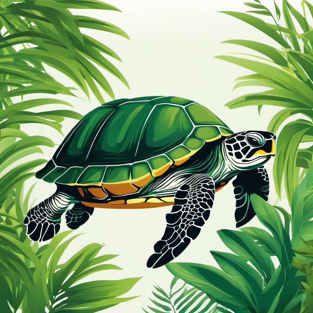 Picture of a Turtle - In a frame of lush greenery, the picture of a turtle captures the essence of wildlife in a tranquil setting.  vector art, clipart, minimal