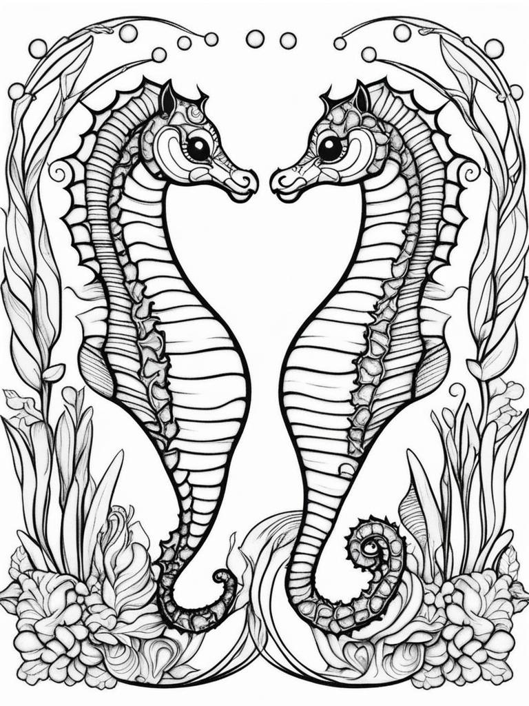 tiny seahorses cute animals coloring page 