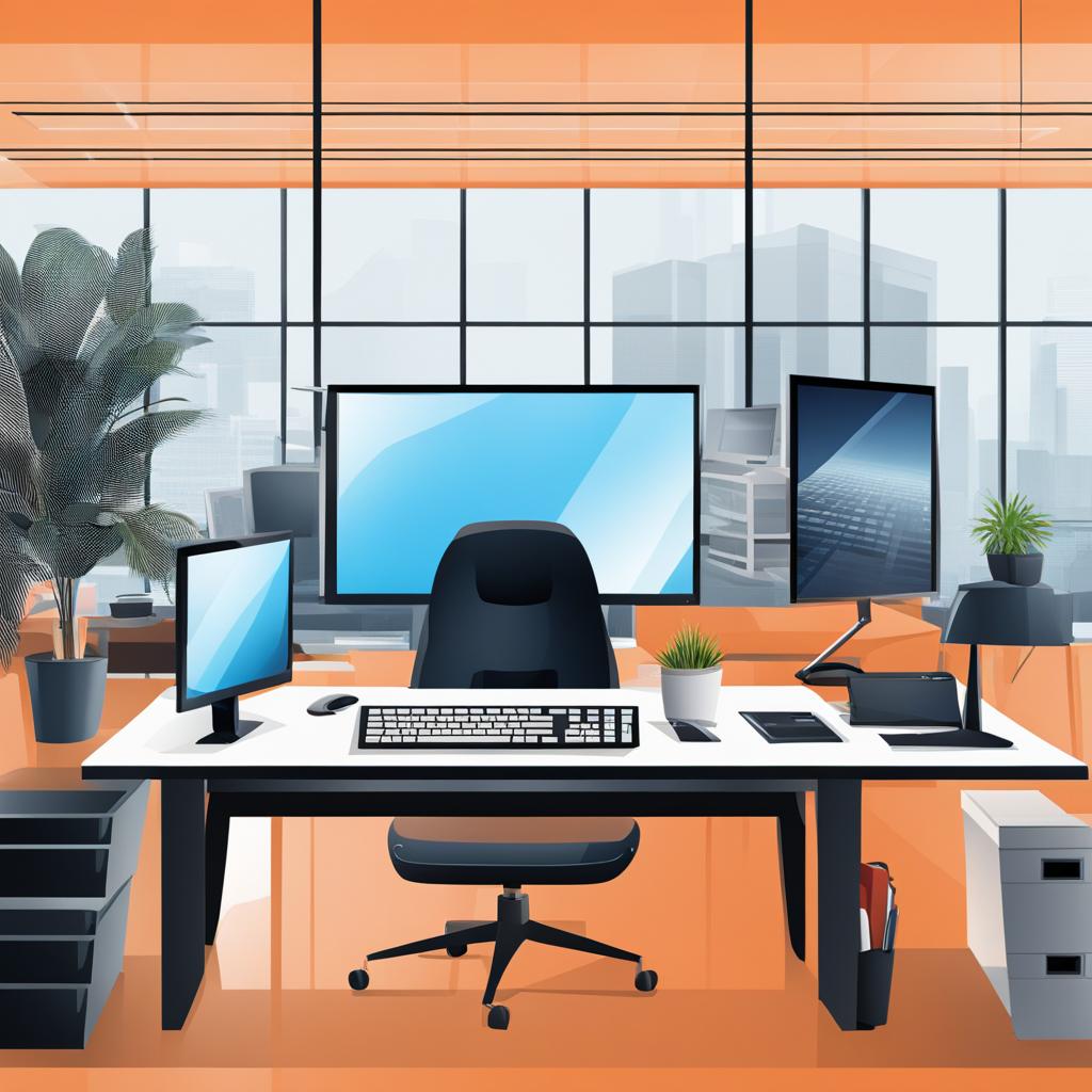 computer clipart transparent background in a modern office - showcasing advanced tech. 