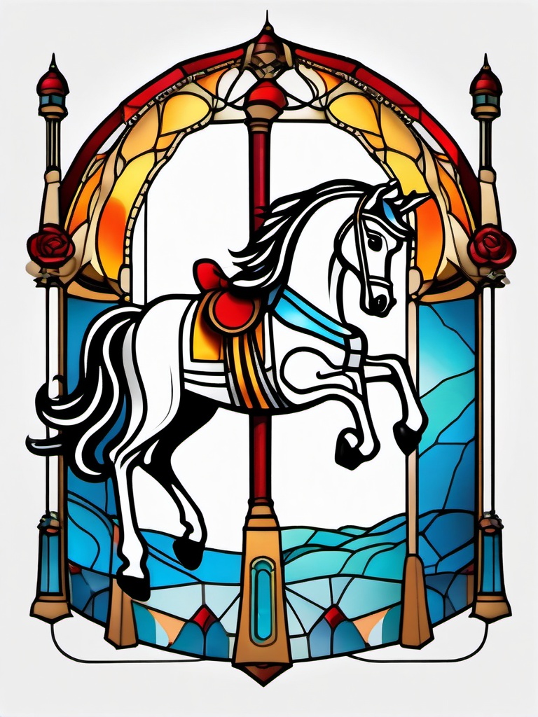 stained glass carousel horse tattoo  simple tattoo,minimalist,white background