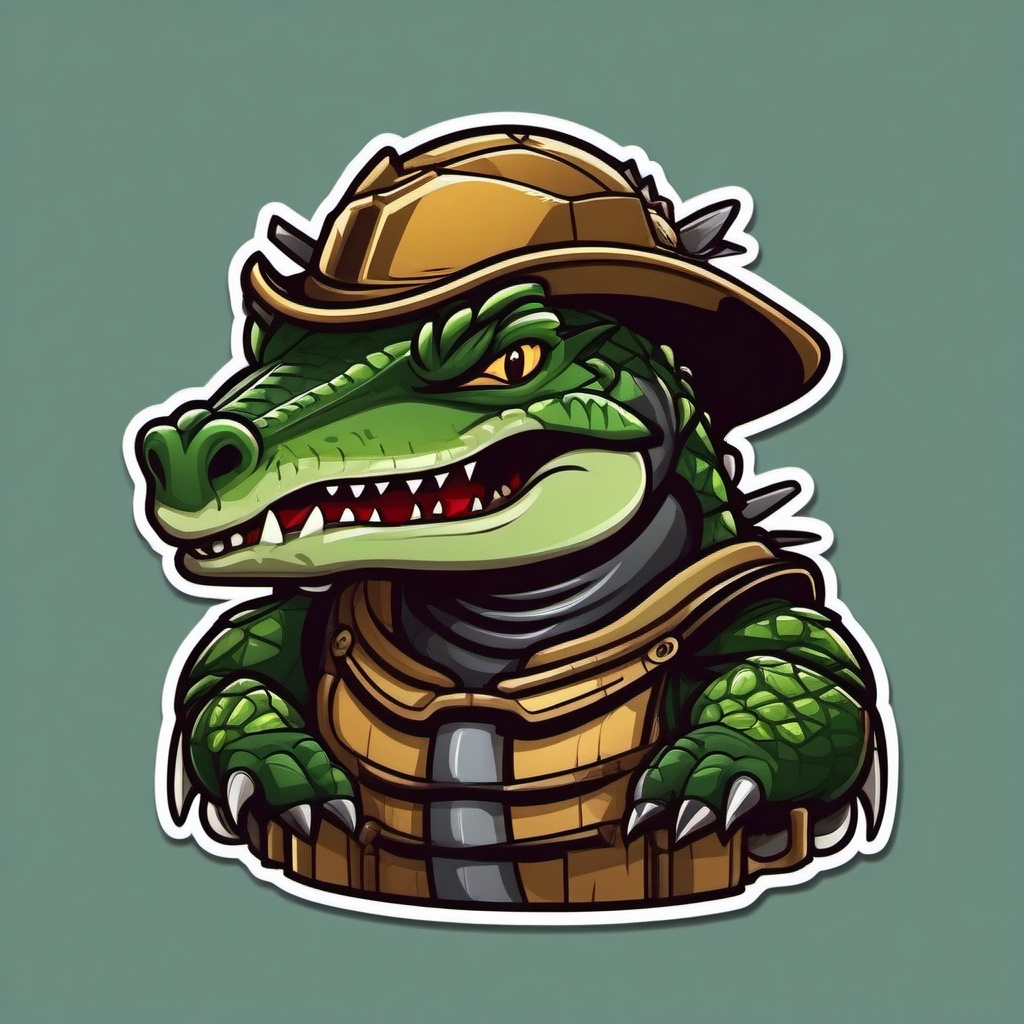 Alligator cartoon - fierce, armored predator with a strong jaw  cartoon sticker style