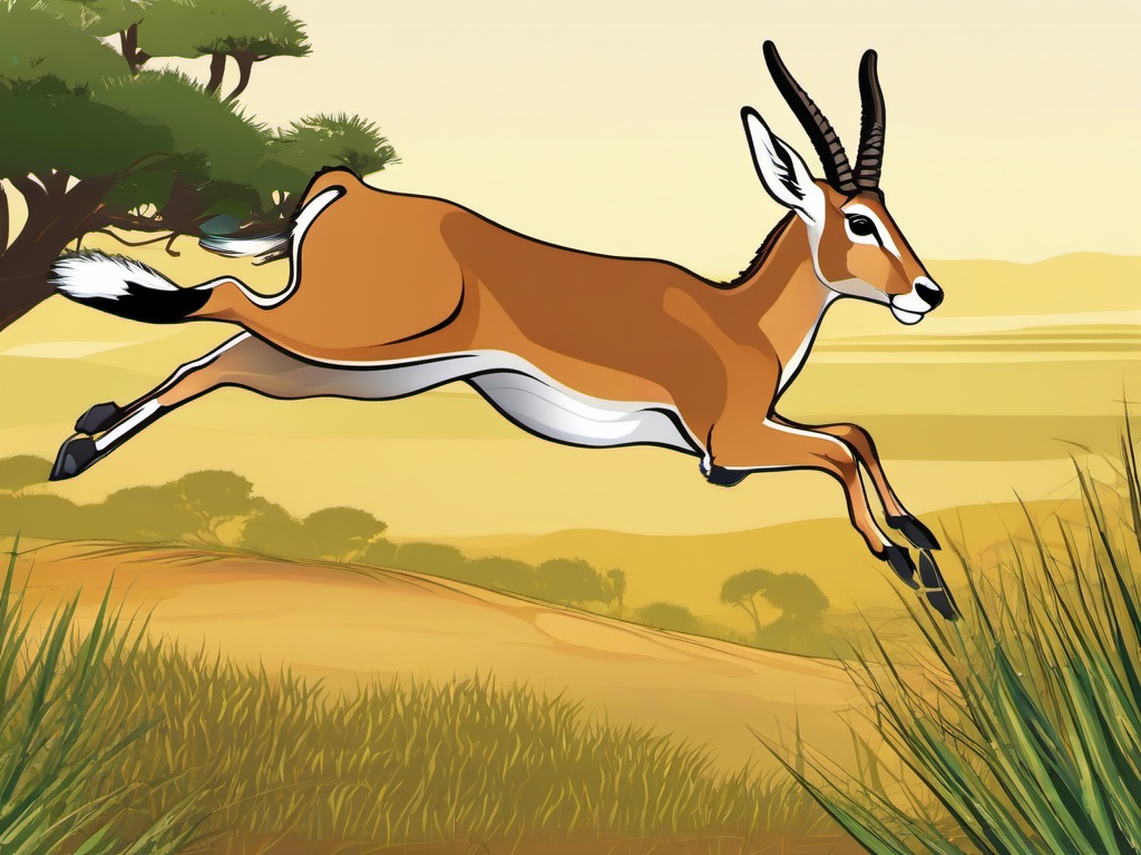 Gazelle Cartoon - Cartoon of gazelle leaping in savannah  