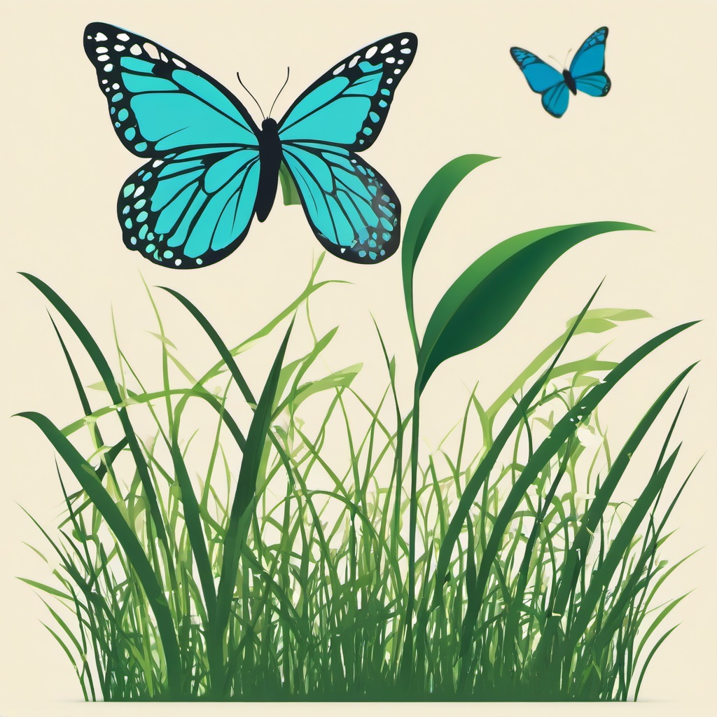 Grass clipart - grass with a butterfly landing on it  color,minimalist,vector clipart