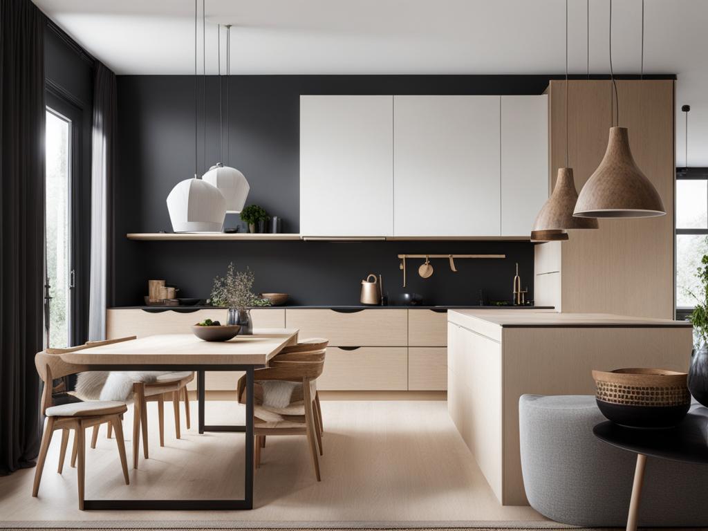 scandinavian kitchen with minimalistic design and natural materials. 