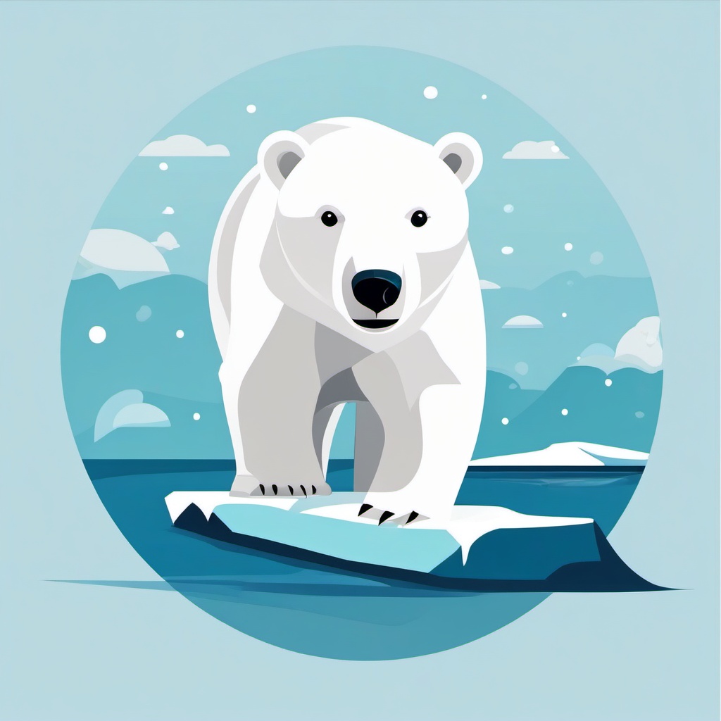 Polar Bear Clip Art - A polar bear on an ice floe,  color vector clipart, minimal style