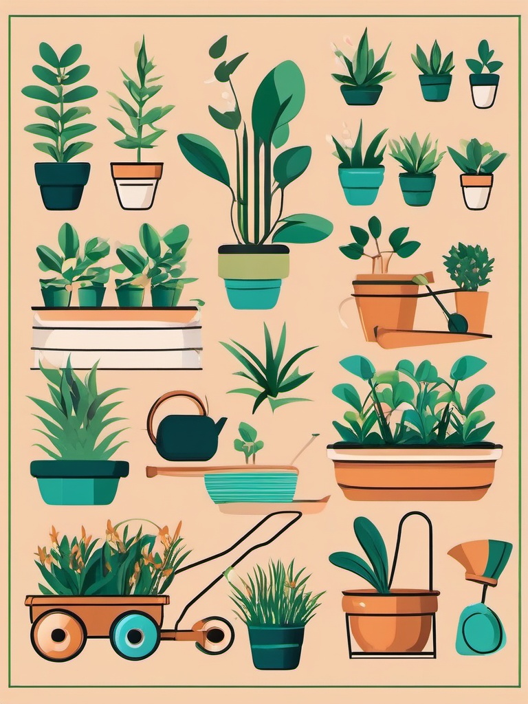 Gardener's Care clipart - Tender care for growing plants, ,vector color clipart,minimal