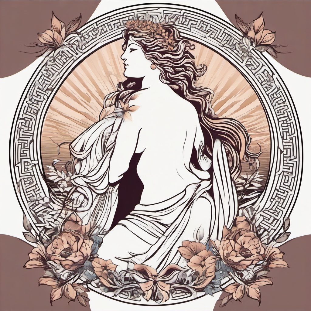 Aphrodite Tattoo-Intricate and elegant tattoo featuring Aphrodite, the goddess of love and beauty in Greek mythology.  simple color vector tattoo