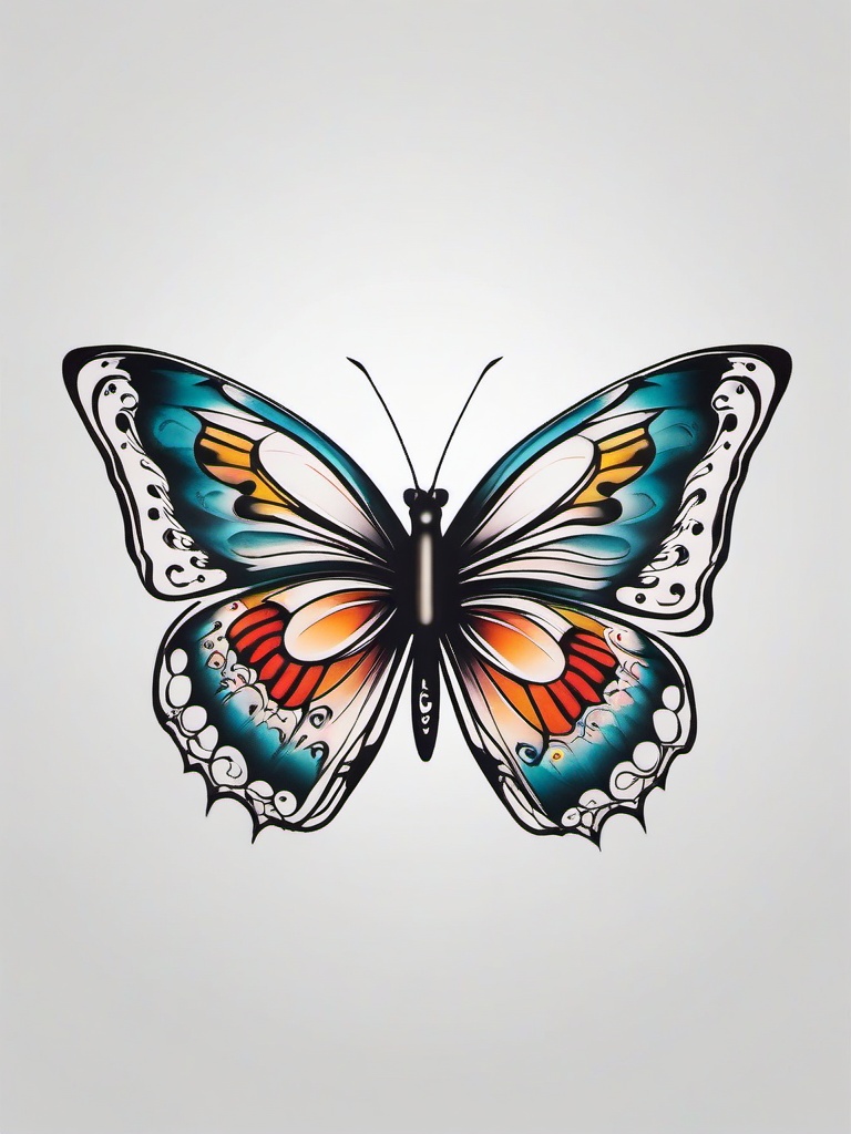 butterfly tummy tattoo  simple color tattoo, minimal, white background