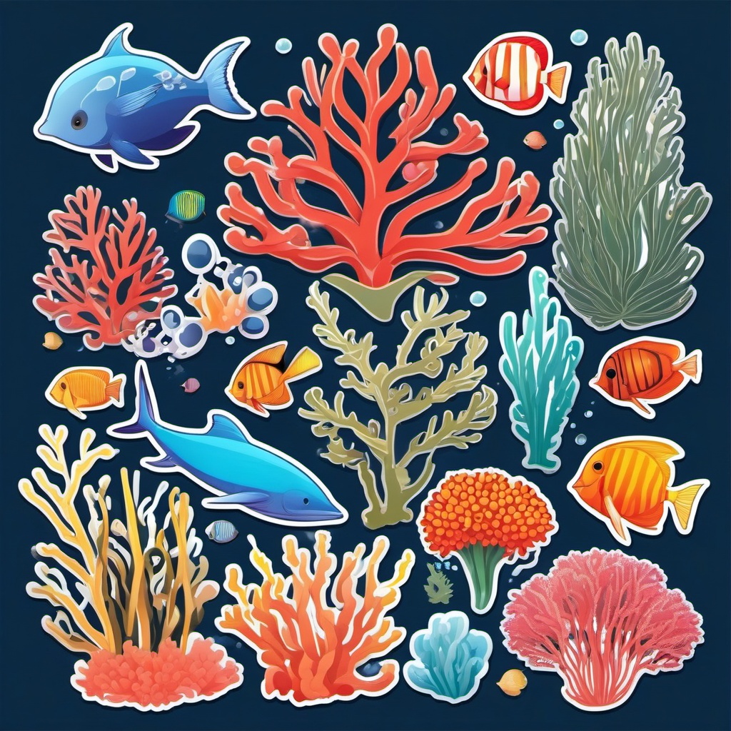 Coral Paradise Sticker - An underwater paradise with colorful coral and diverse marine life, ,vector color sticker art,minimal