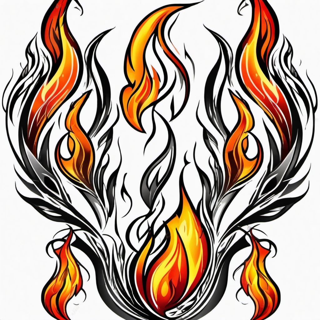 flame fire tattoo  simple color tattoo,white background