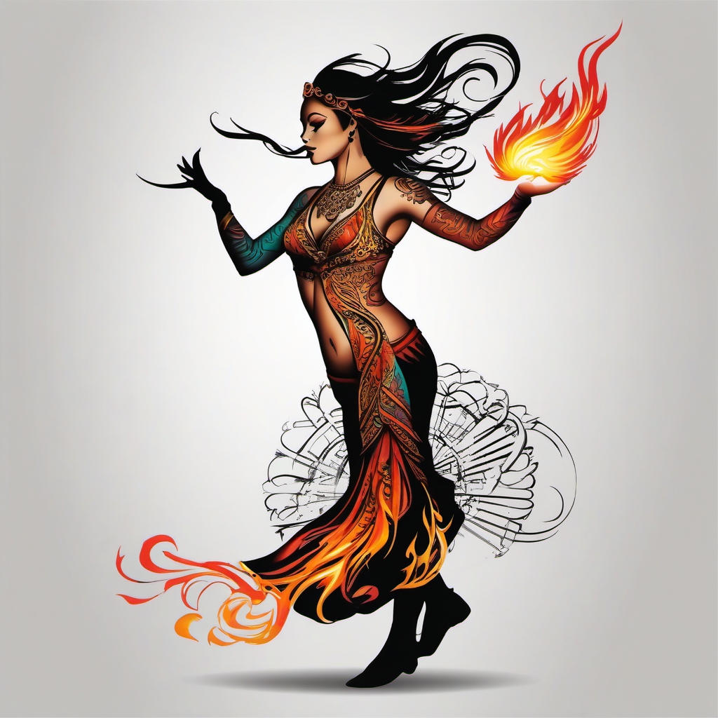 dmb fire dancer tattoo  simple color tattoo,white background