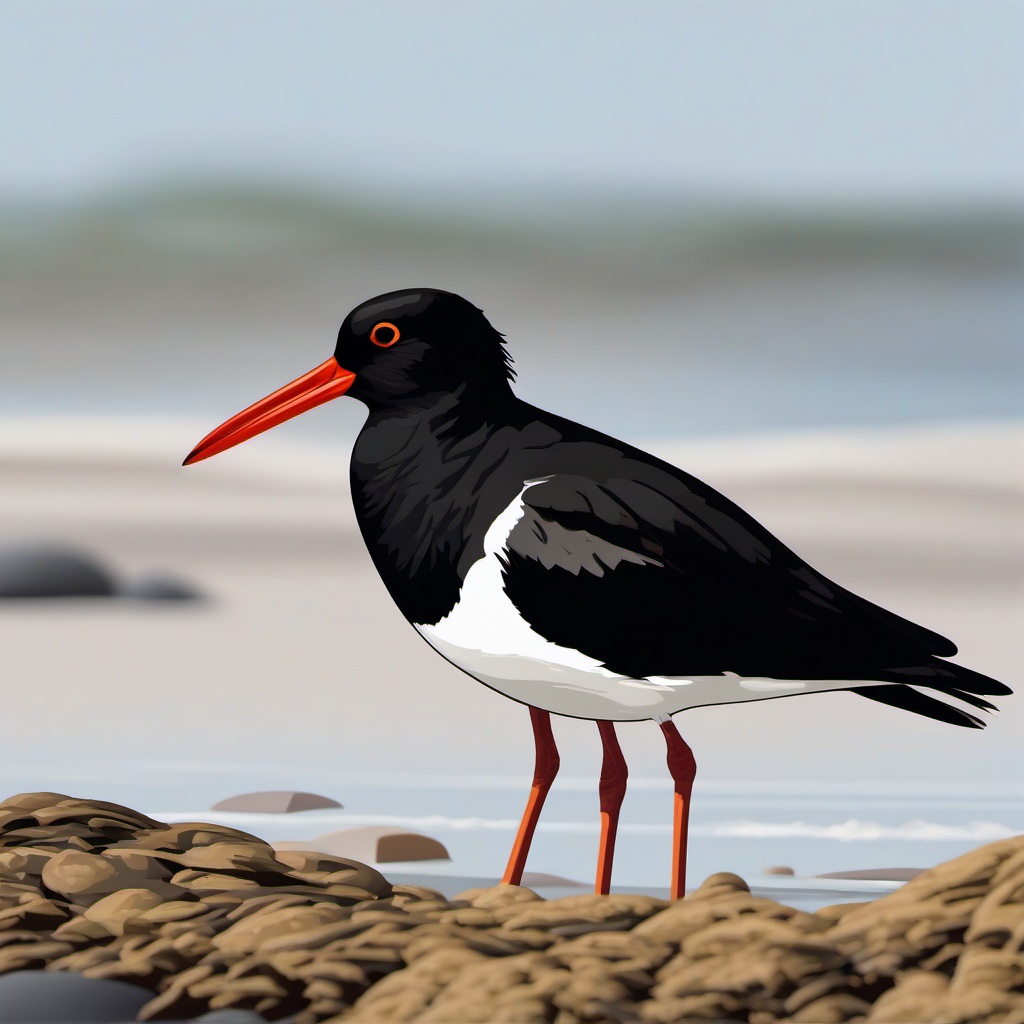 Oystercatcher Clipart - Oystercatcher probing the shoreline for food , minimal, 2d