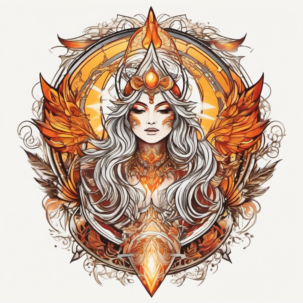 Fairy Tattoo: Solar Flare Guardian  simple color tattoo style,white background