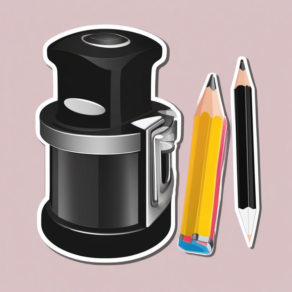 Pencil and Sharpener Sticker - Pencil next to a pencil sharpener, ,vector color sticker art,minimal