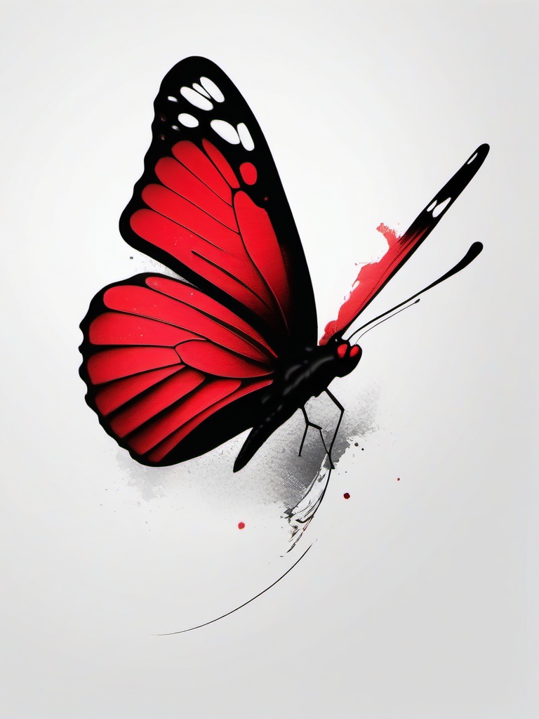 butterfly tattoo in red ink  simple color tattoo, minimal, white background