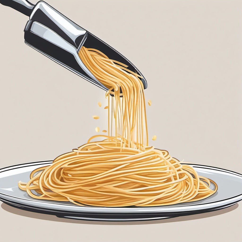 Parmesan cheese being grated onto spaghetti clipart.  vector style illustration, white background