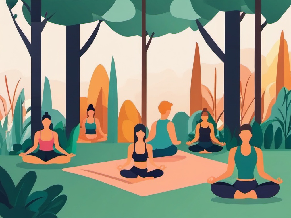 Outdoor Yoga Practice clipart - Yoga session in the garden, ,vector color clipart,minimal