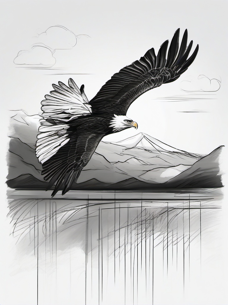 drawing of an eagle in the sky  minimal rough sketch scribbles,doodles,black and white