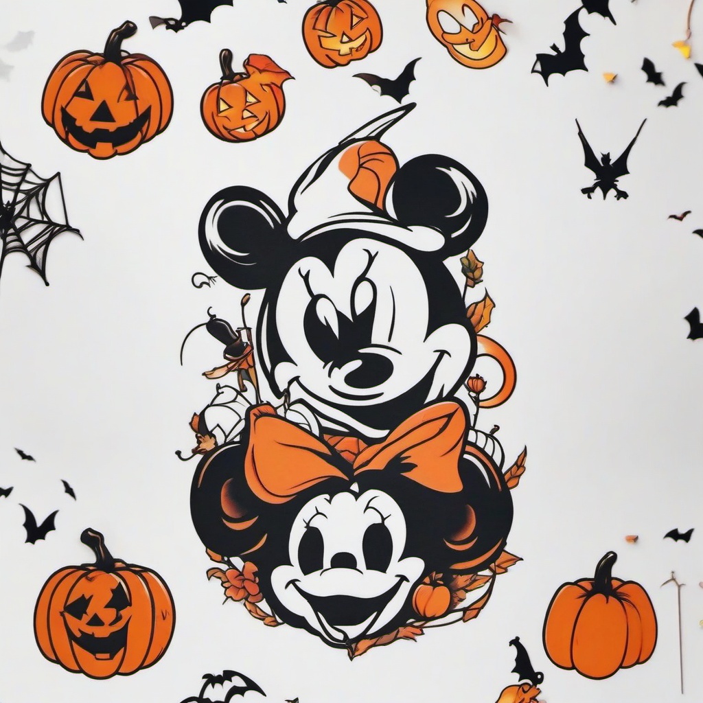 Disney Halloween Tattoo - Tattoo featuring Disney characters with a Halloween theme.  simple color tattoo,minimalist,white background