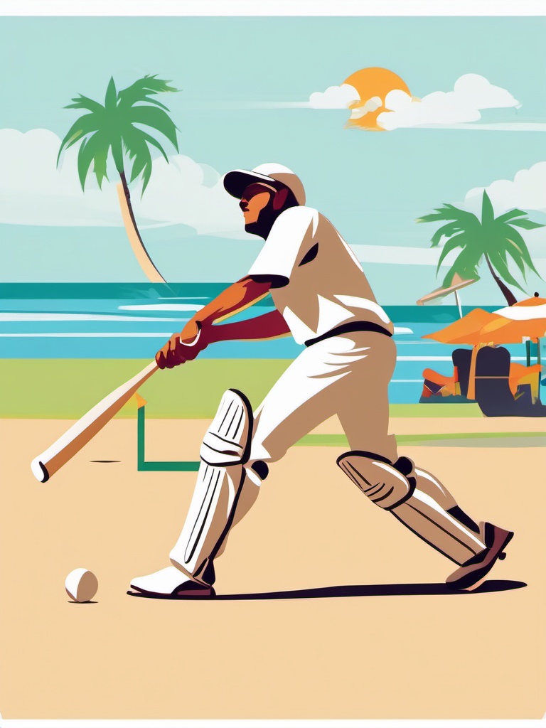 Beach Cricket Batting Clipart - Beach cricket batters taking a swing.  color vector clipart, minimal style