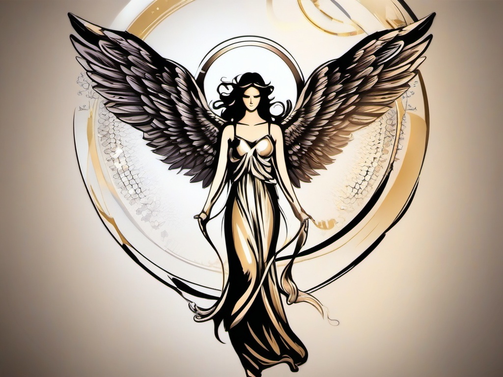 Angel and Halo Tattoo-Choosing a symbol of divine presence with an angel and halo tattoo, expressing purity, protection, and a connection to the heavenly.  simple vector color tattoo