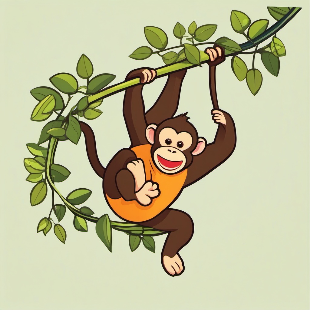 Monkey Sticker - A playful monkey swinging from vines. ,vector color sticker art,minimal