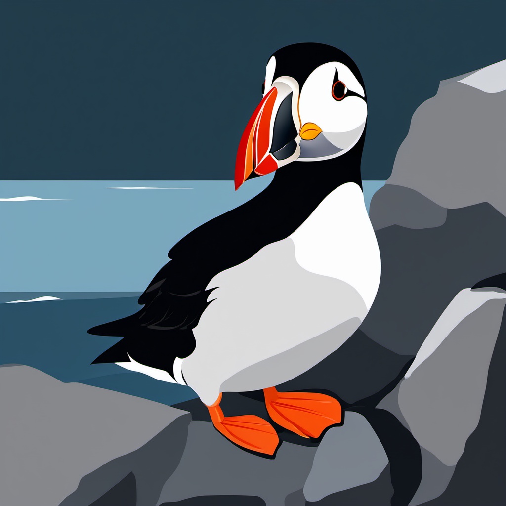 Cute Puffin on a Rocky Shore  clipart, simple