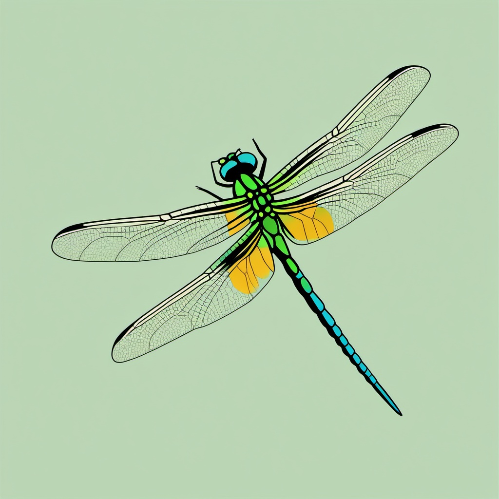 Common Green Darner Dragonfly Clip Art - A common green darner dragonfly in flight,  color vector clipart, minimal style