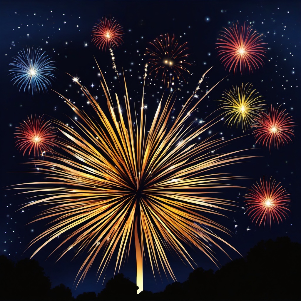 August clipart - August fireworks lighting up the night sky  